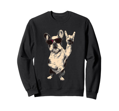 French Bulldog Rock Hand Sign Punk Sweatshirt - Streetwear Style Men Women - T-Shirt, Sweatshirt, Hoodie
