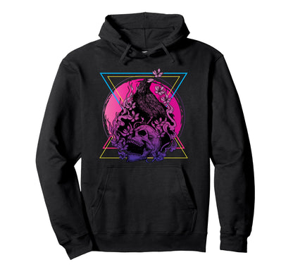 Vaporwave Skull And Crow Aesthetic Pastel Hoodie - Streetwear Style Unisex - T-Shirt, Sweatshirt, Hoodie