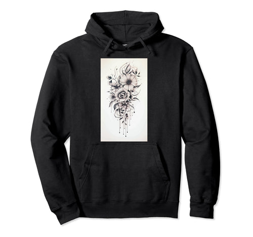Boho Flowers Black And White Sketch Art Hoodie - Trendy Graphic for Adults - T-Shirt, Sweatshirt, Hoodie