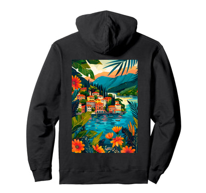 Italy Theme Minimalist Art Lake Como Hoodie - Custom Art Print Unisex - T-Shirt, Sweatshirt, Hoodie