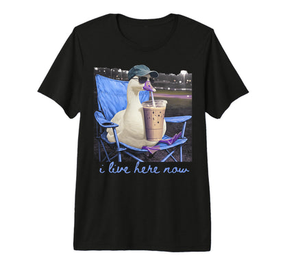 I Live Here Now Goose Coffee Ballfield T-Shirt - Novelty Apparel Men Women - T-Shirt, Sweatshirt, Hoodie