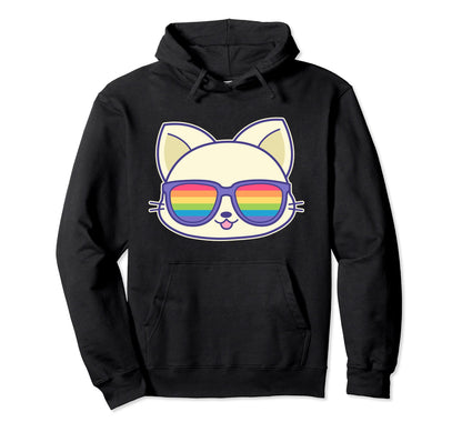Cat Pride Flag Rainbow Sunglasses Lgbtq Hoodie - Streetwear Style Men Women - T-Shirt, Sweatshirt, Hoodie