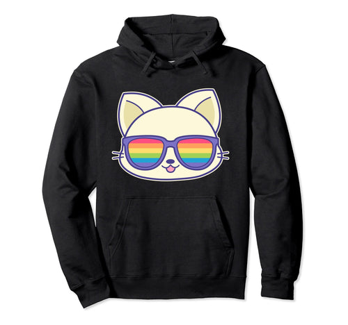 Cat Pride Flag Rainbow Sunglasses Lgbtq Hoodie - Streetwear Style Men Women - T-Shirt, Sweatshirt, Hoodie