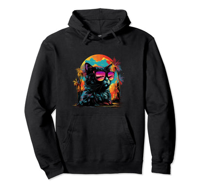 Funny Cat Vaporwave Aesthetic Animal Lover Hoodie - Graphic Print Men Women - T-Shirt, Sweatshirt, Hoodie