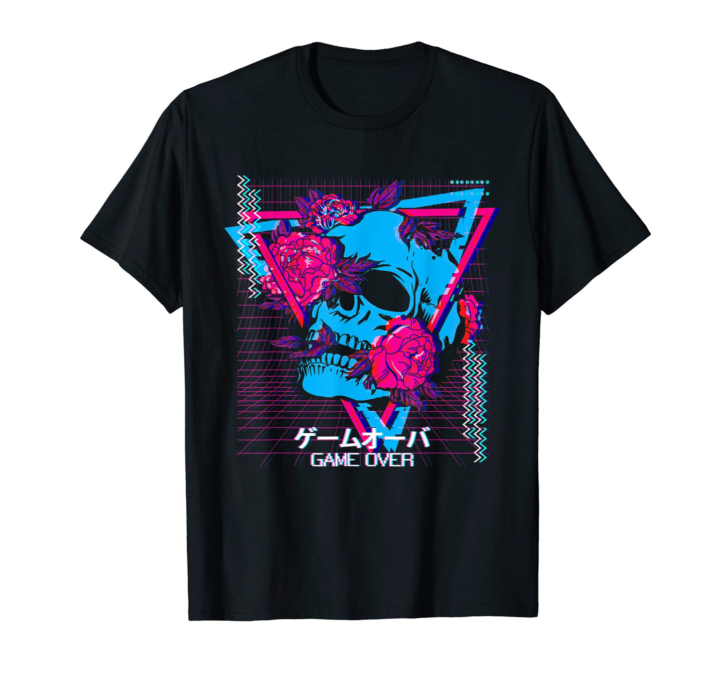 Skull And Roses Game Over Synthwave T-Shirt - Novelty Apparel Unisex - T-Shirt, Sweatshirt, Hoodie