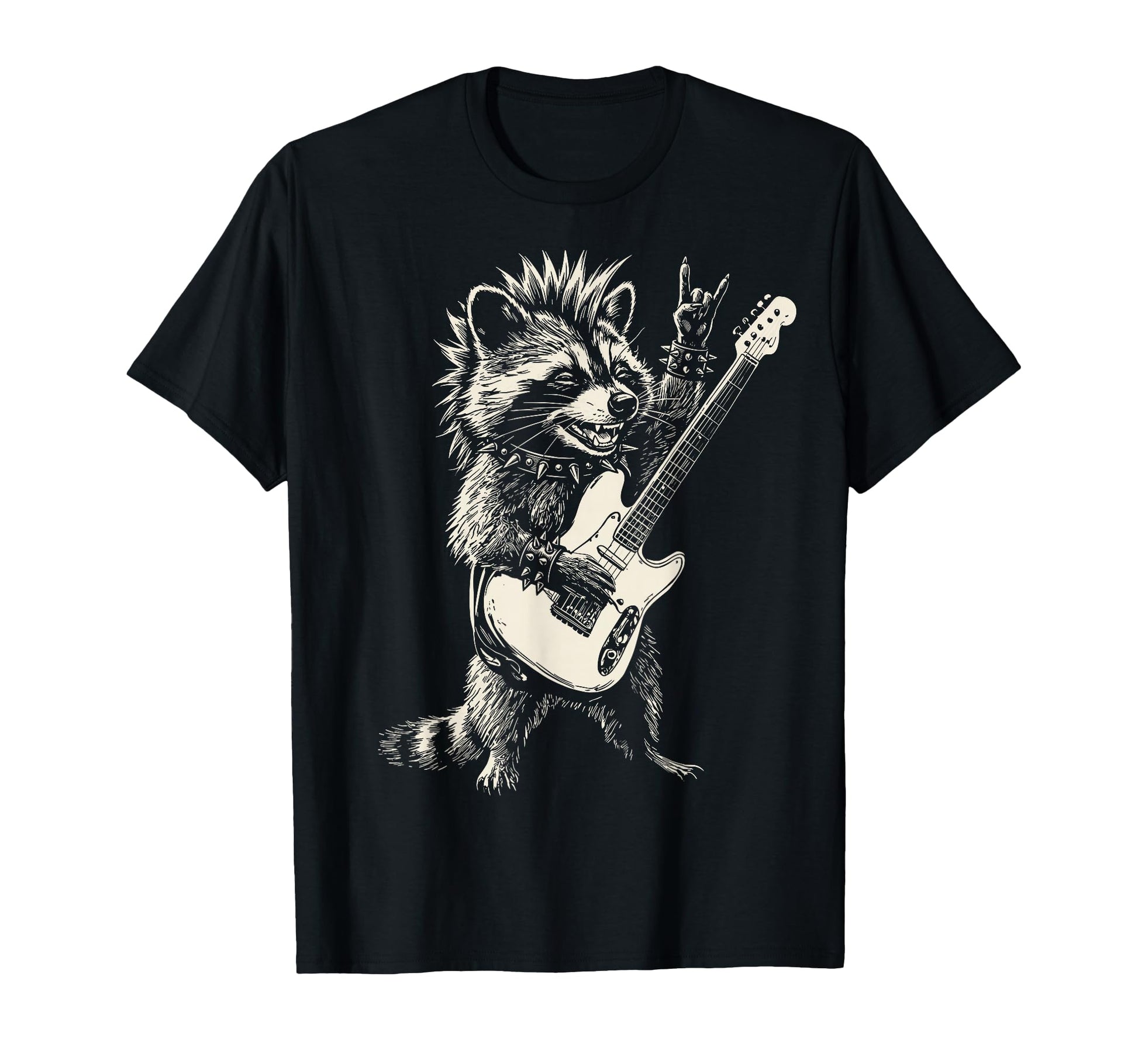 Funny Raccoon Playing Guitar Rock And T-Shirt - Graphic Print for Adults - T-Shirt, Sweatshirt, Hoodie