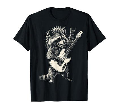 Funny Raccoon Playing Guitar Rock And T-Shirt - Graphic Print for Adults - T-Shirt, Sweatshirt, Hoodie