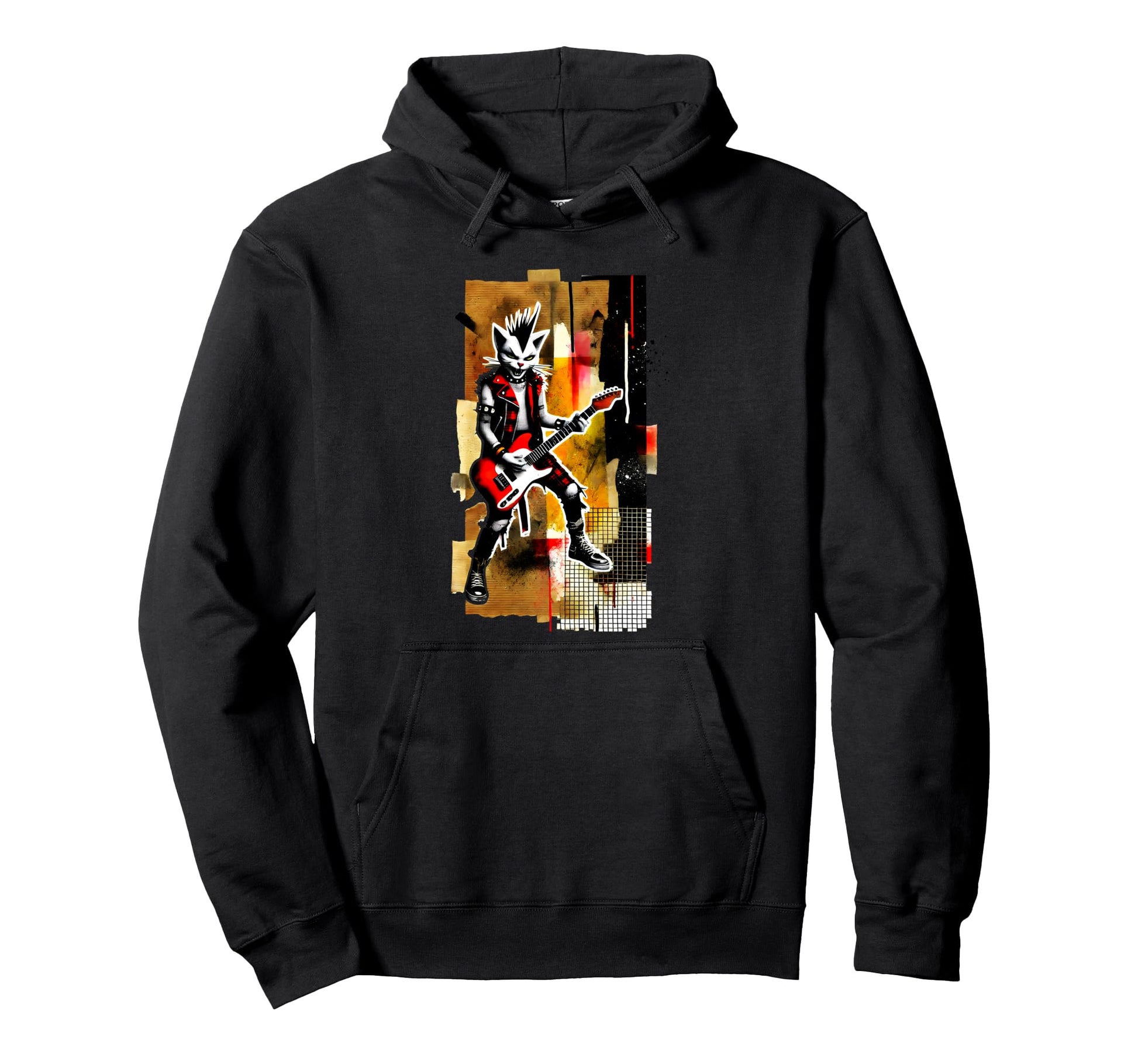 Distressed Cat Playing Guitar Hoodie - Casual Everyday Wear for Adults - T-Shirt, Sweatshirt, Hoodie