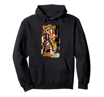 Distressed Cat Playing Guitar Hoodie - Casual Everyday Wear for Adults - T-Shirt, Sweatshirt, Hoodie