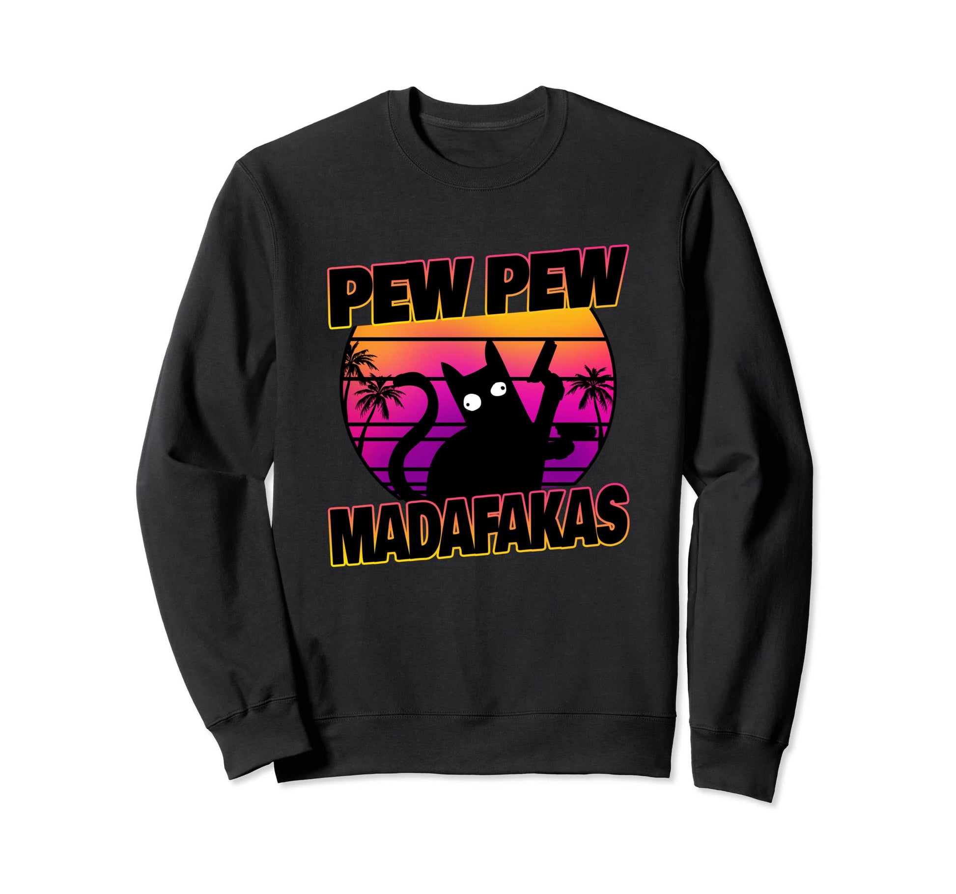Pew Pew Madafakas Cat Vaporwave Sweatshirt - Trendy Graphic for Adults - T-Shirt, Sweatshirt, Hoodie