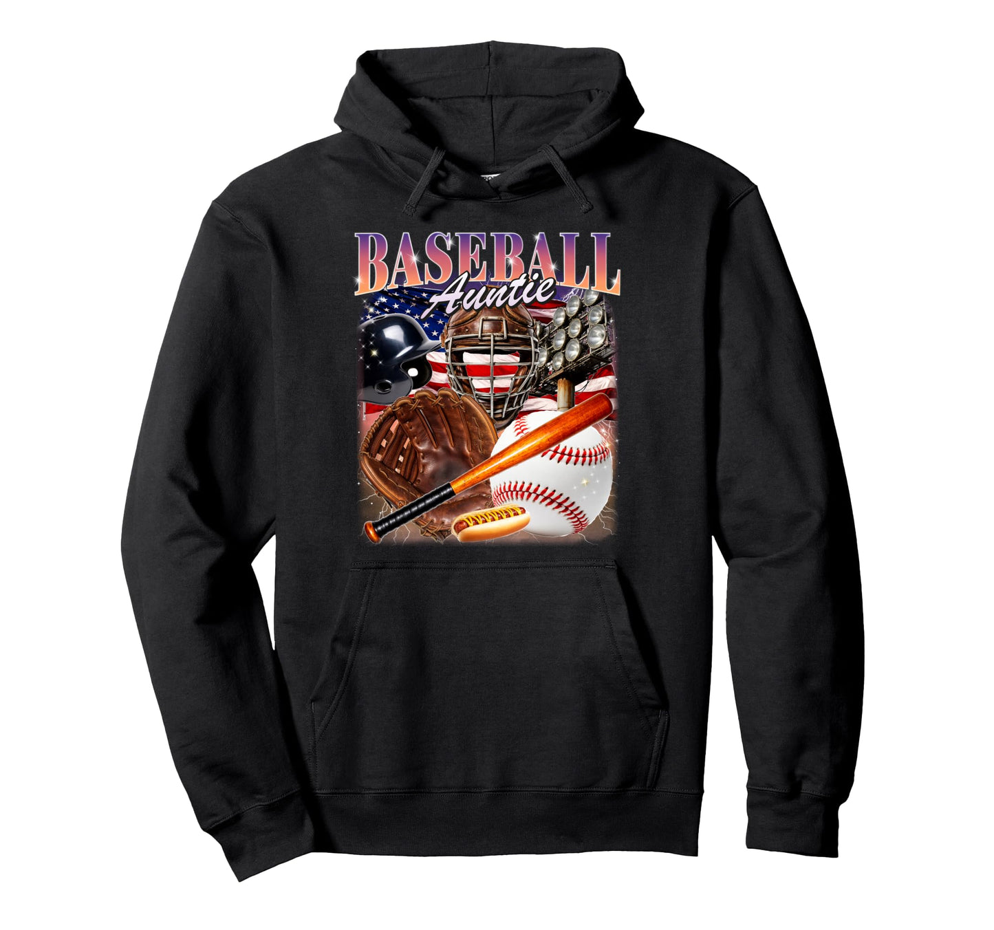 Baseball Auntie Usa Flag 90S Aunt Hoodie - Streetwear Style Men Women - T-Shirt, Sweatshirt, Hoodie