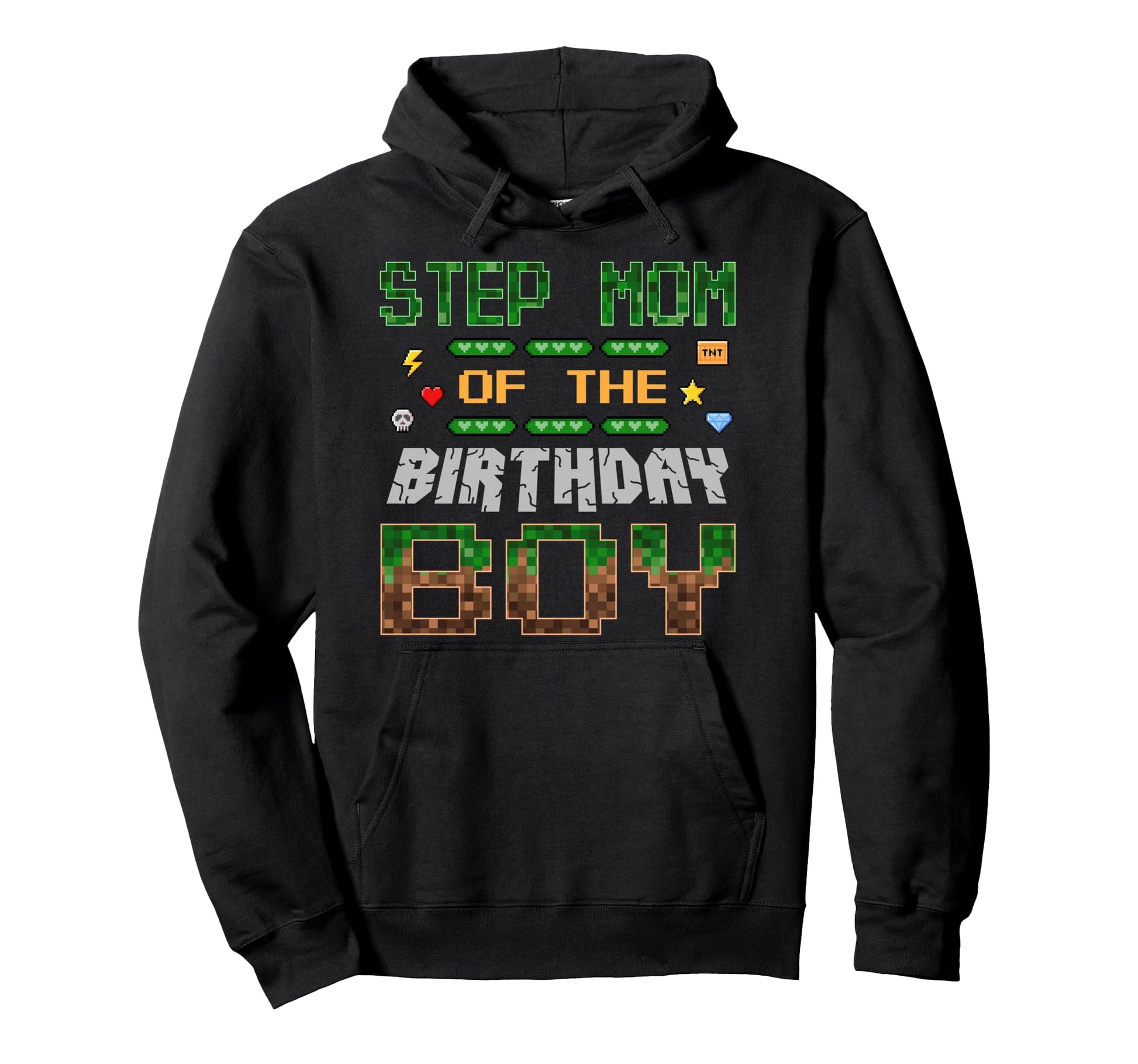 Step Mom Birthday Pixel Gamer Family Hoodie - Minimalist Print for Adults - T-Shirt, Sweatshirt, Hoodie