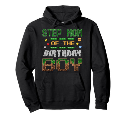Step Mom Birthday Pixel Gamer Family Hoodie - Minimalist Print for Adults - T-Shirt, Sweatshirt, Hoodie