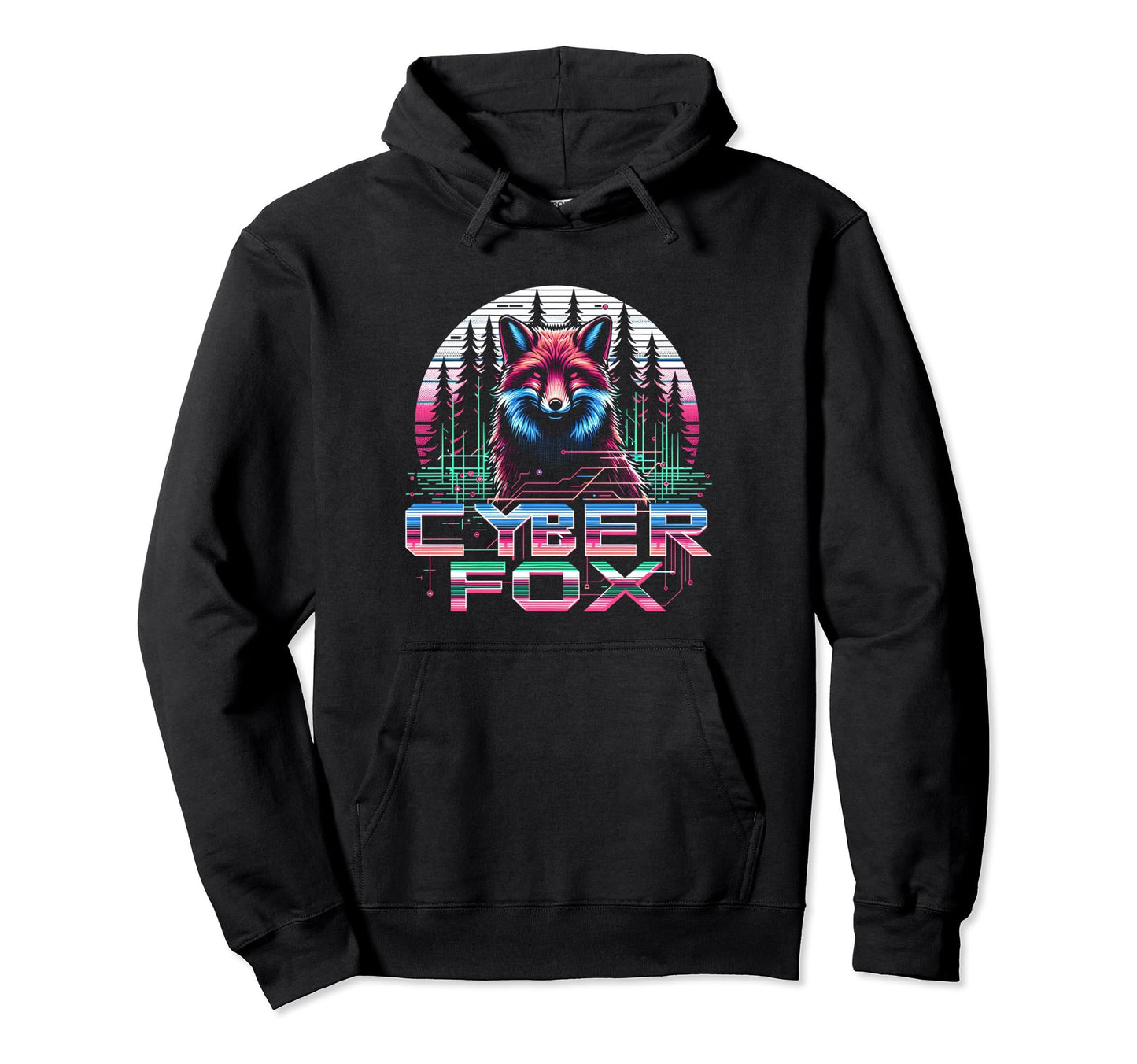 Cyber Fox Sunset Vaporwave Aesthetic Hoodie - Custom Art Print Unisex - T-Shirt, Sweatshirt, Hoodie