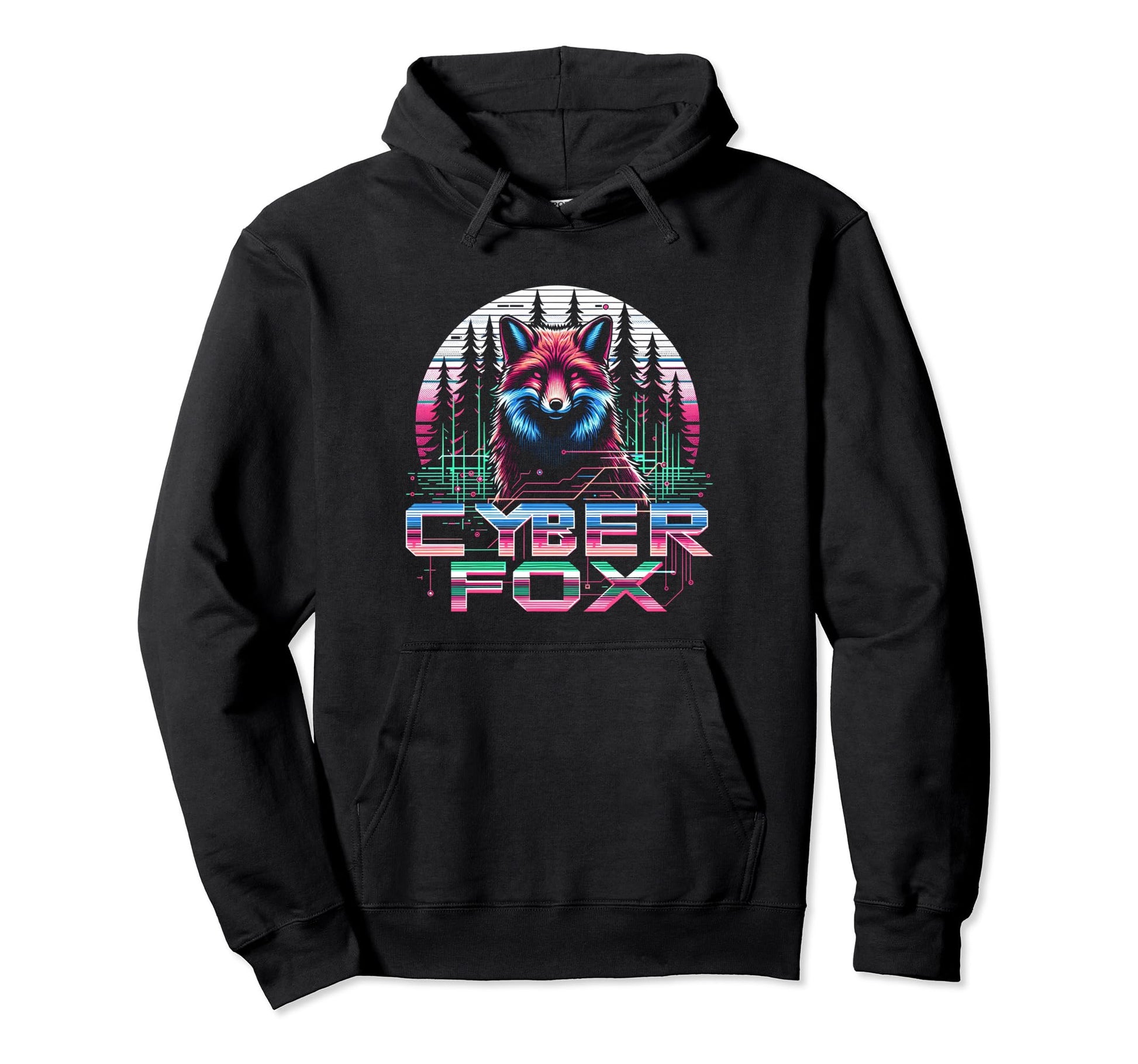 Cyber Fox Sunset Vaporwave Aesthetic Hoodie - Custom Art Print Unisex - T-Shirt, Sweatshirt, Hoodie