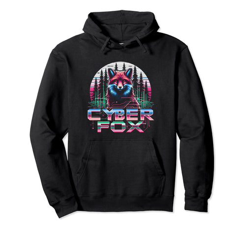 Cyber Fox Sunset Vaporwave Aesthetic Hoodie - Custom Art Print Unisex - T-Shirt, Sweatshirt, Hoodie
