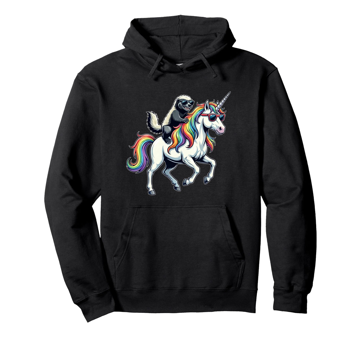 Funny Honey Badger Riding Unicorn Hoodie - Unique Graphic for Adults - T-Shirt, Sweatshirt, Hoodie