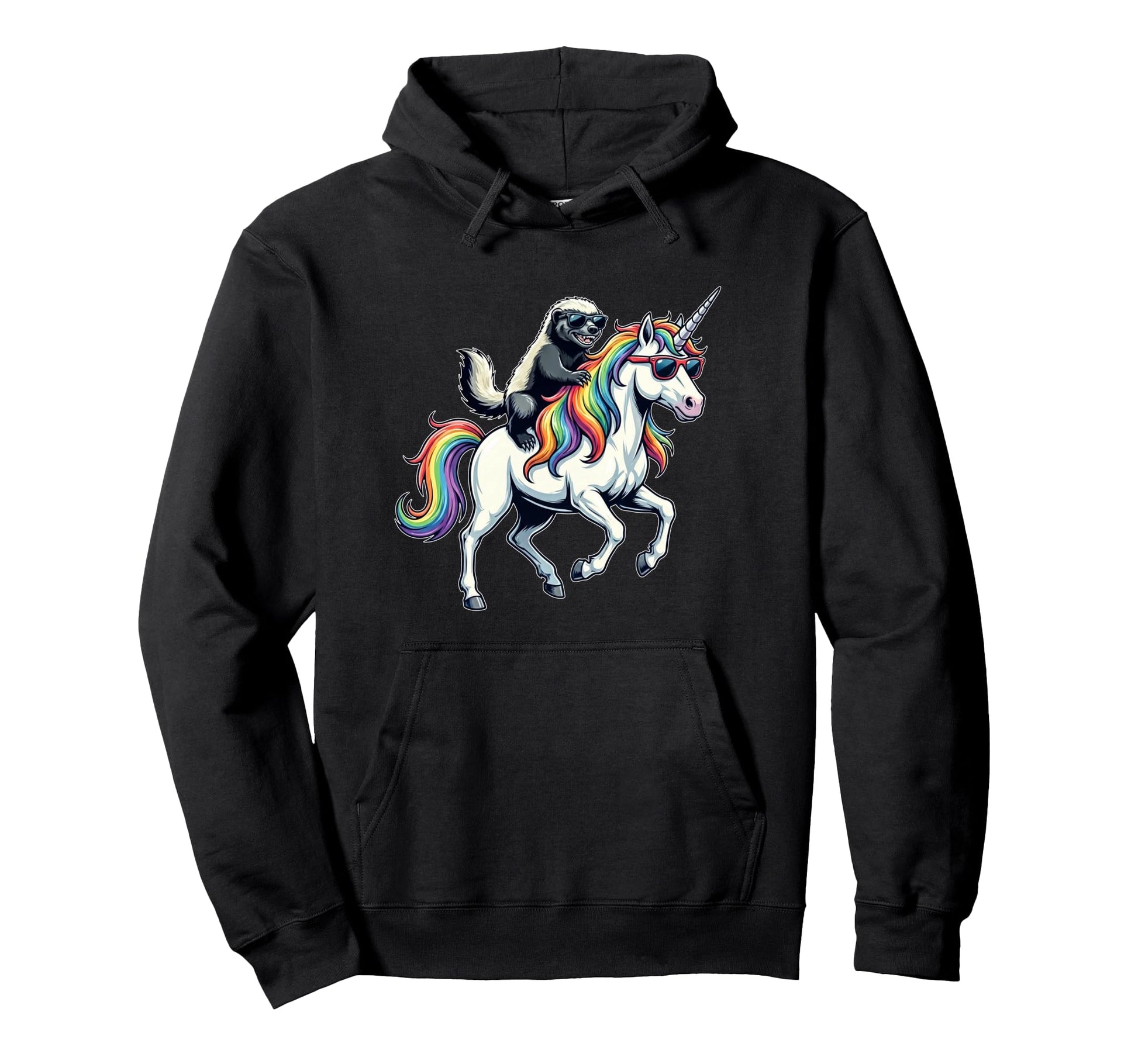 Funny Honey Badger Riding Unicorn Hoodie - Unique Graphic for Adults - T-Shirt, Sweatshirt, Hoodie