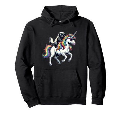 Funny Honey Badger Riding Unicorn Hoodie - Unique Graphic for Adults - T-Shirt, Sweatshirt, Hoodie