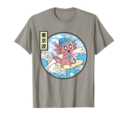 Gaming Axolotl Surfing Japanese Wave T-Shirt - Streetwear Style for Adults - T-Shirt, Sweatshirt, Hoodie