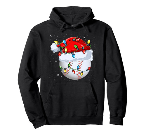 Funny Santa Hat Sport Lover Baseball Hoodie - Graphic Print Men Women - T-Shirt, Sweatshirt, Hoodie