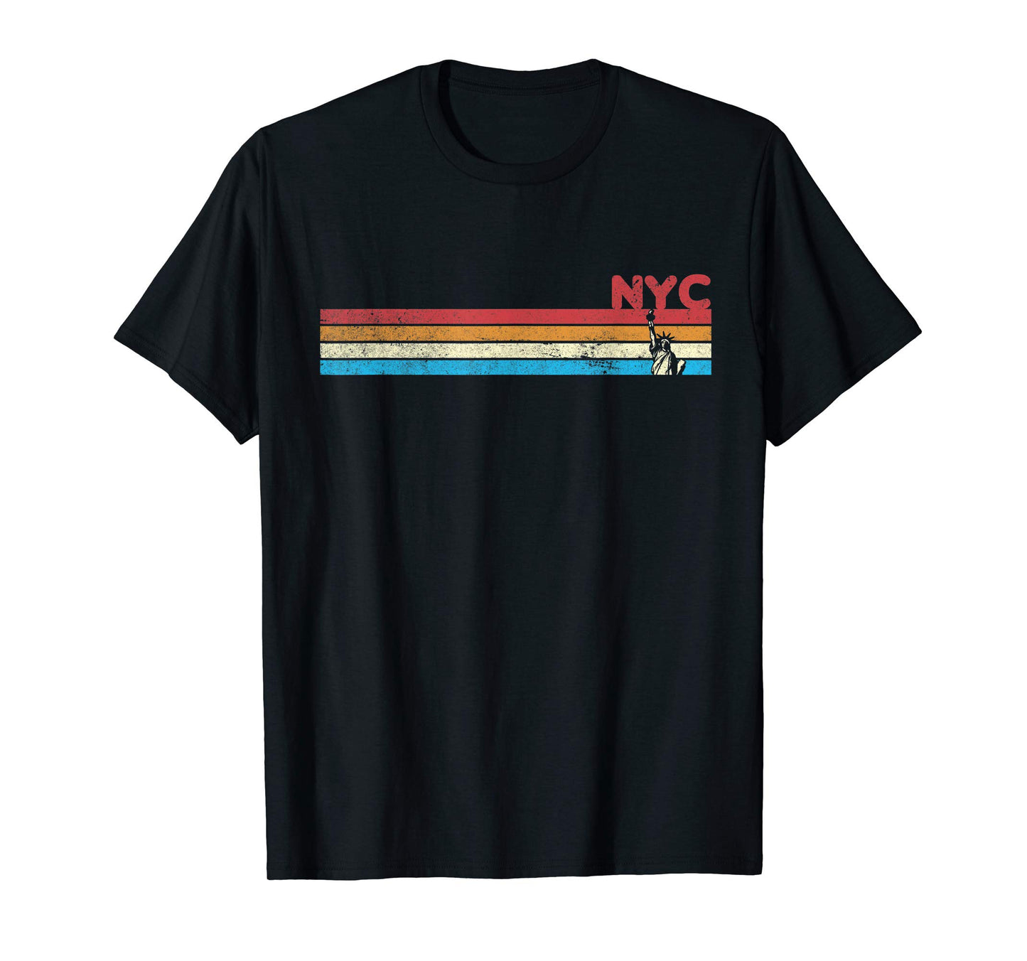 70S Rainbow Stripe Nyc Statue Liberty T-Shirt - Novelty Apparel for Adults - T-Shirt, Sweatshirt, Hoodie