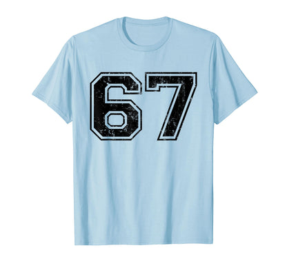 Number 67 Varsity Distressed Sport T-Shirt - Streetwear Style for Adults - T-Shirt, Sweatshirt, Hoodie