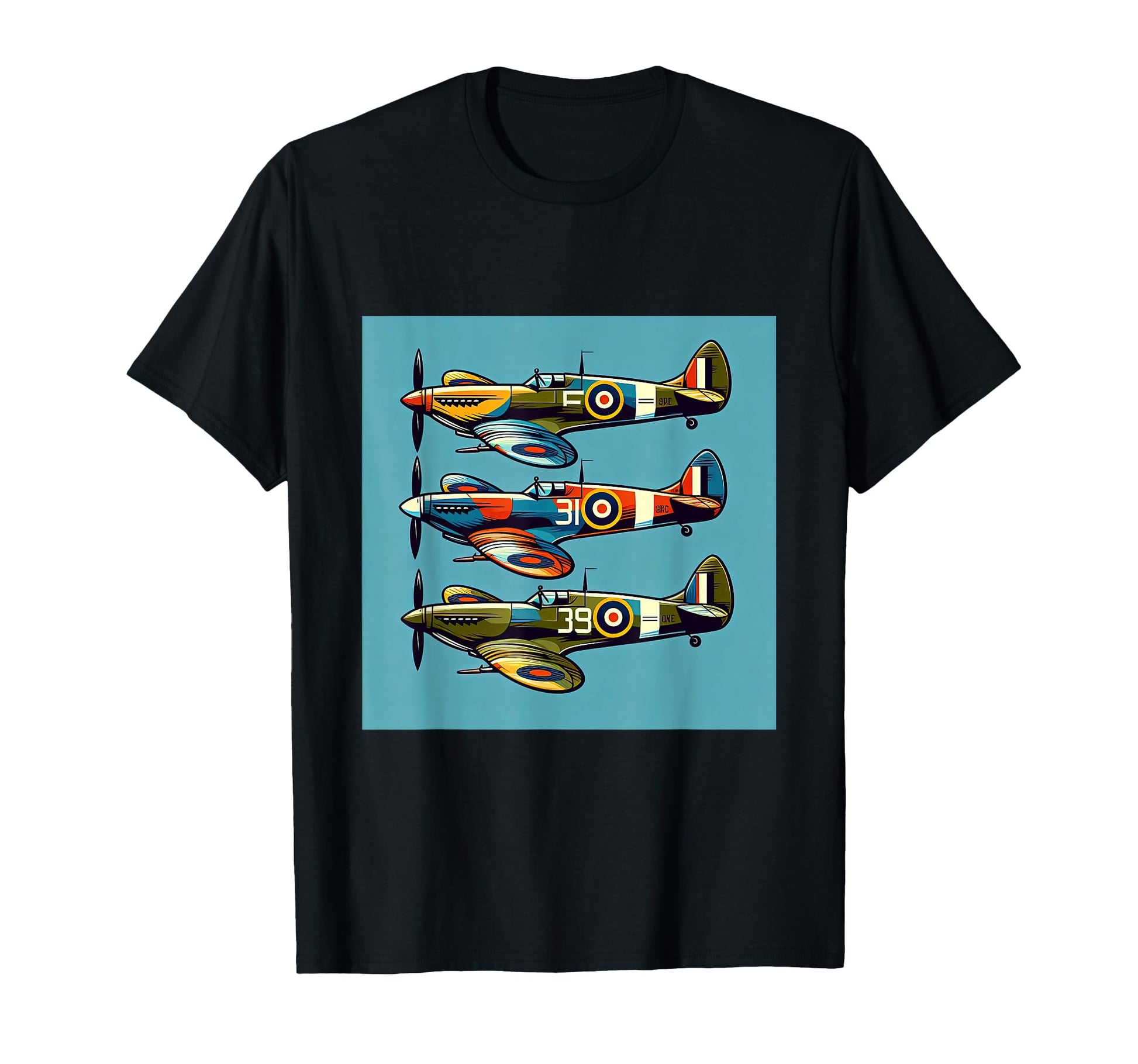 Ww2 Spitfire Raf Warplane Rainbow Colors T-Shirt - Graphic Print Unisex - T-Shirt, Sweatshirt, Hoodie