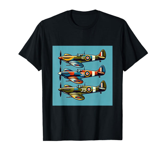 Ww2 Spitfire Raf Warplane Rainbow Colors T-Shirt - Graphic Print Unisex - T-Shirt, Sweatshirt, Hoodie
