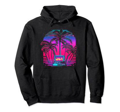 Palm Tree Vaporwave Retrowave Hoodie - Aesthetic Graphic for Adults - T-Shirt, Sweatshirt, Hoodie