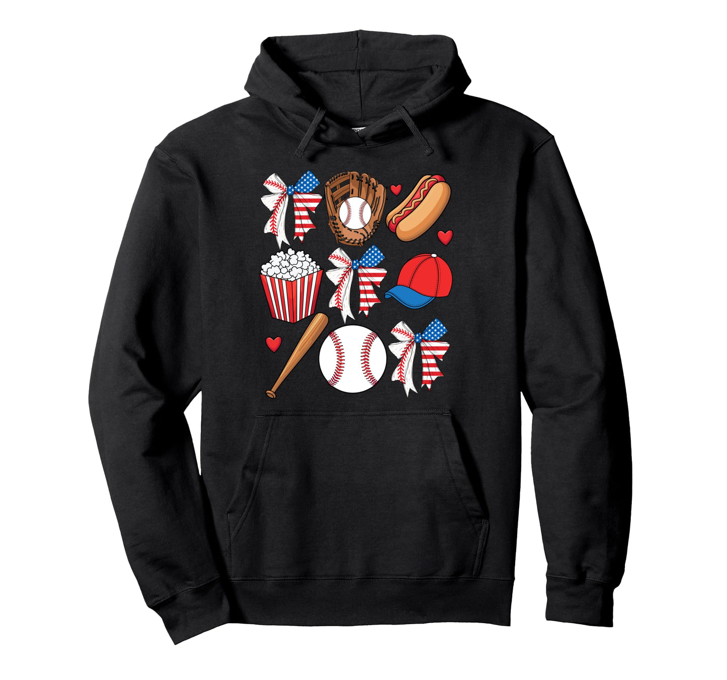 Baseball Coquette Bow 4Th July Usa Flag Hoodie - Unique Graphic Men Women - T-Shirt, Sweatshirt, Hoodie