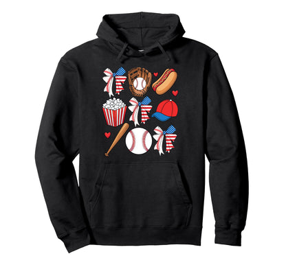 Baseball Coquette Bow 4Th July Usa Flag Hoodie - Unique Graphic Men Women - T-Shirt, Sweatshirt, Hoodie