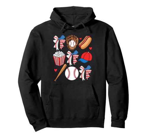 Baseball Coquette Bow 4Th July Usa Flag Hoodie - Unique Graphic Men Women - T-Shirt, Sweatshirt, Hoodie