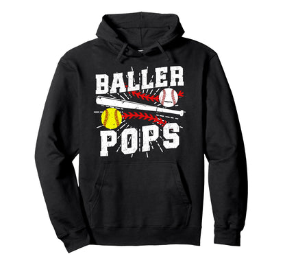 Baller Pops Proud Softball Baseball Hoodie - Aesthetic Graphic for Adults - T-Shirt, Sweatshirt, Hoodie
