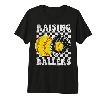 Raising Ballers Funny Mom Softball Tri T-Shirt - Trendy Graphic for Adults - T-Shirt, Sweatshirt, Hoodie