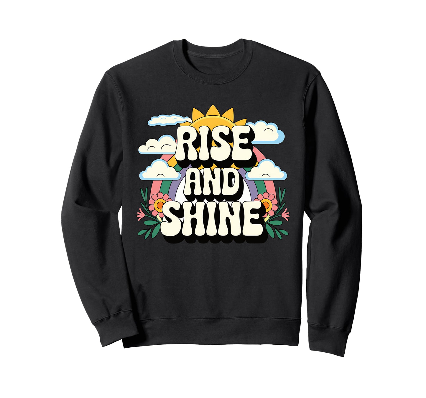 Rise And Shine 70S Sun Rainbow Sweatshirt - Custom Art Print for Adults - T-Shirt, Sweatshirt, Hoodie
