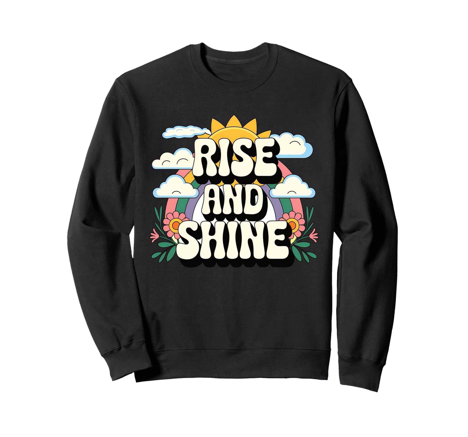 Rise And Shine 70S Sun Rainbow Sweatshirt - Custom Art Print for Adults - T-Shirt, Sweatshirt, Hoodie