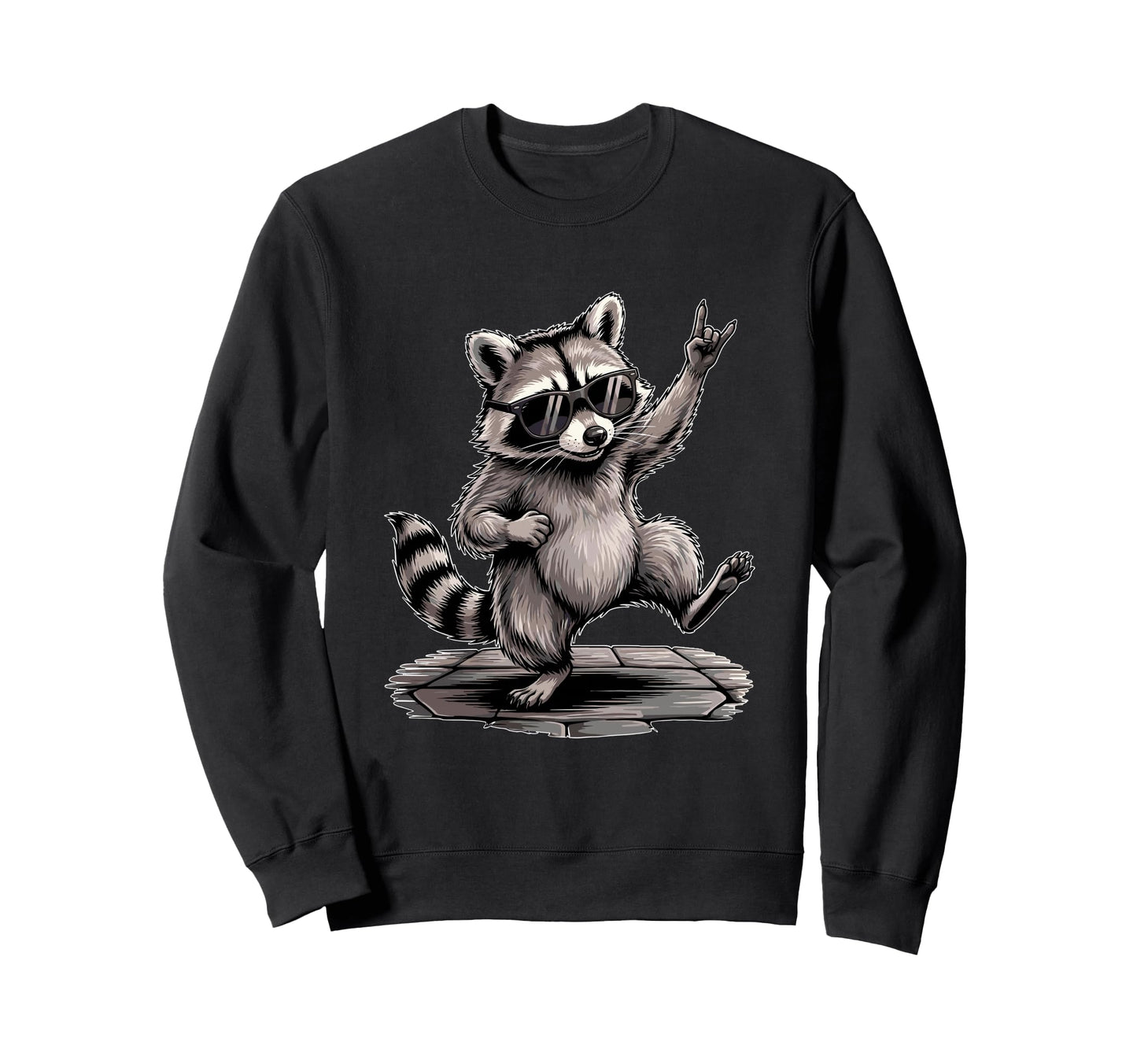 Funny Raccoon Rockin Music Meme Sweatshirt - Minimalist Print Unisex - T-Shirt, Sweatshirt, Hoodie
