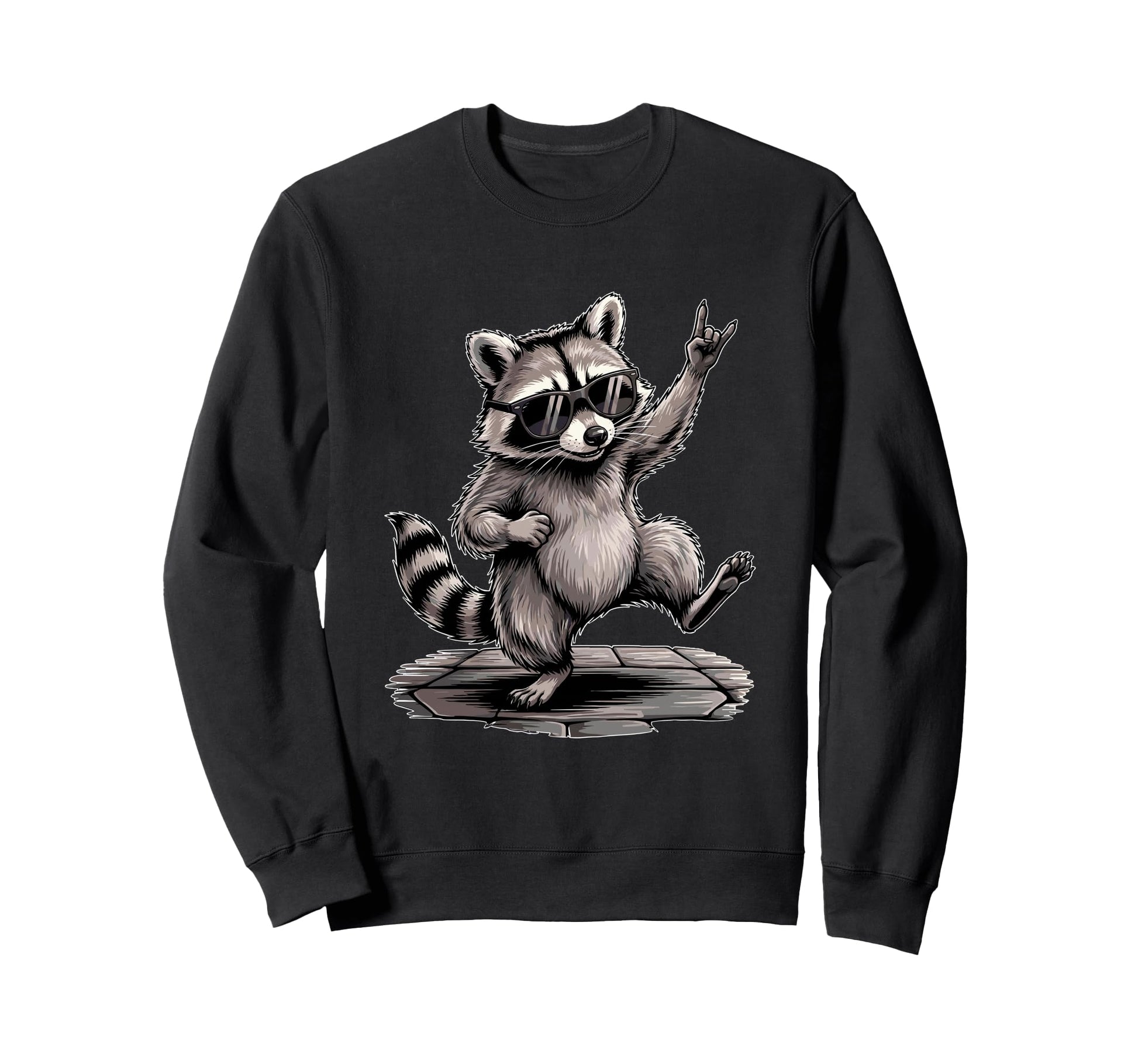 Funny Raccoon Rockin Music Meme Sweatshirt - Minimalist Print Unisex - T-Shirt, Sweatshirt, Hoodie