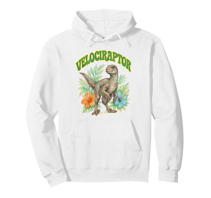 Velociraptor Groovy Floral Hoodie - Casual Everyday Wear Men Women - T-Shirt, Sweatshirt, Hoodie