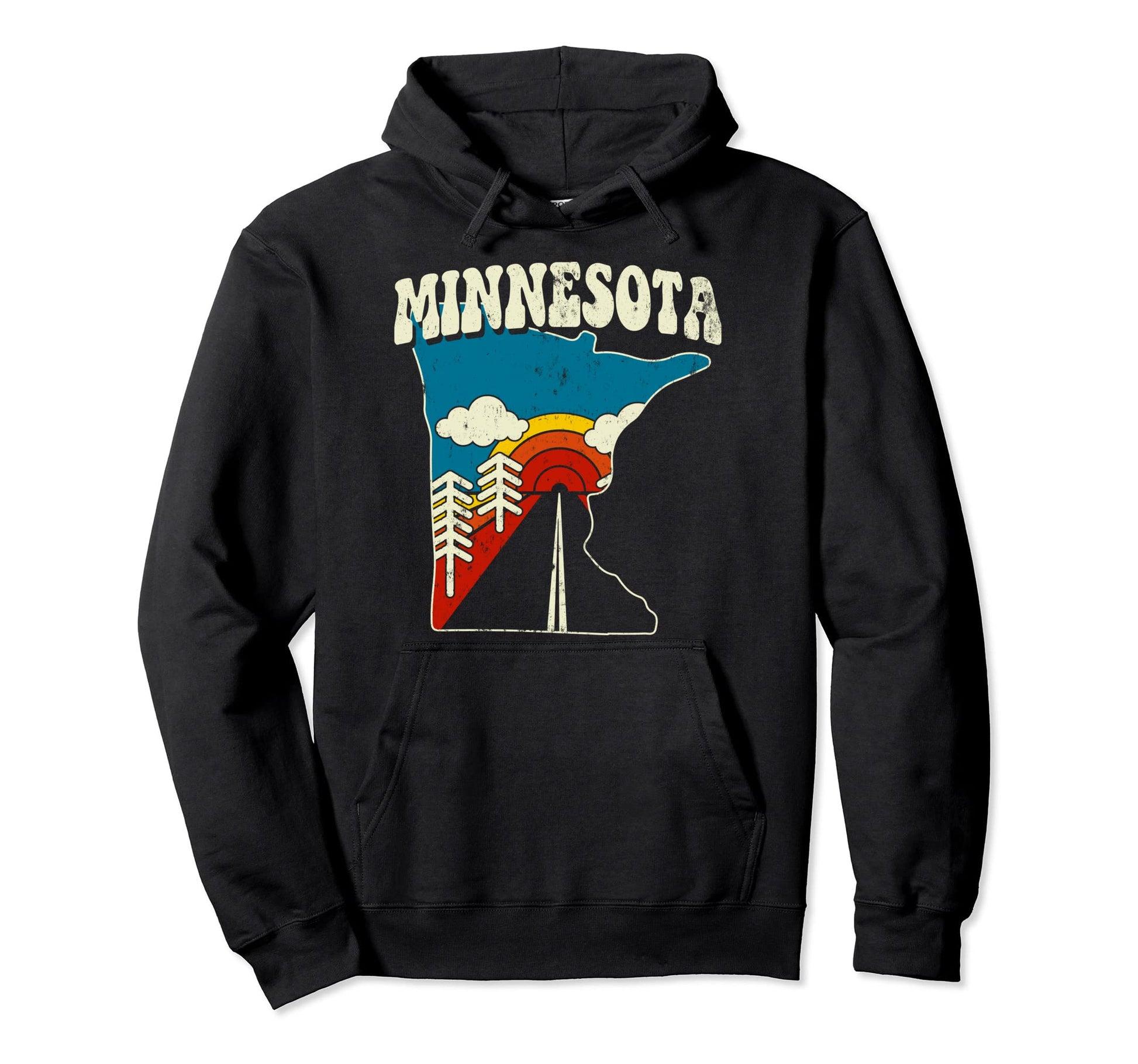 Minnesota State Rainbow Hippie 70S Map Hoodie - Custom Art Print Unisex - T-Shirt, Sweatshirt, Hoodie