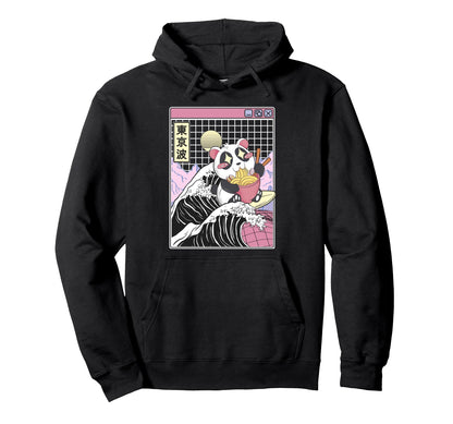 Panda Bear Ramen Japanese Wave Vaporwave Hoodie - Streetwear Style Unisex - T-Shirt, Sweatshirt, Hoodie