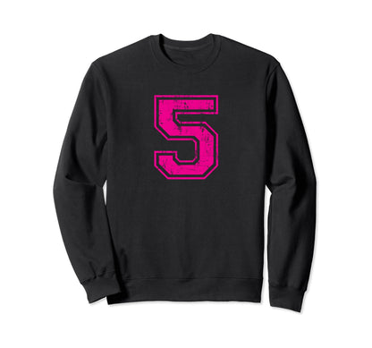 Number 5 Five Varsity Distressed Sweatshirt - Minimalist Print Men Women - T-Shirt, Sweatshirt, Hoodie