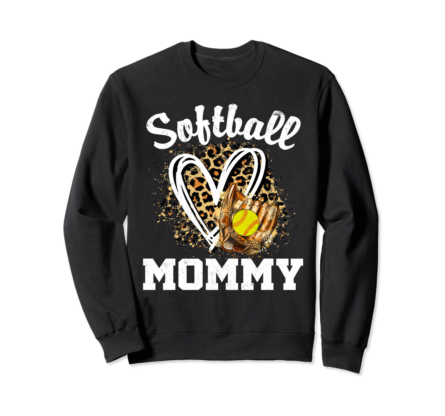 Softball Mommy Leopard Heart Sweatshirt - Minimalist Print Men Women - T-Shirt, Sweatshirt, Hoodie