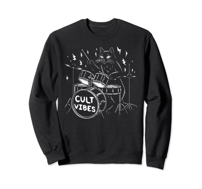 Death Metal Satanic Cat Playing Sweatshirt - Unique Graphic for Adults - T-Shirt, Sweatshirt, Hoodie