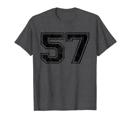 Number 57 Varsity Distressed Sport Team T-Shirt - Trendy Graphic Unisex - T-Shirt, Sweatshirt, Hoodie