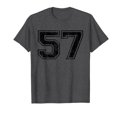 Number 57 Varsity Distressed Sport Team T-Shirt - Trendy Graphic Unisex - T-Shirt, Sweatshirt, Hoodie