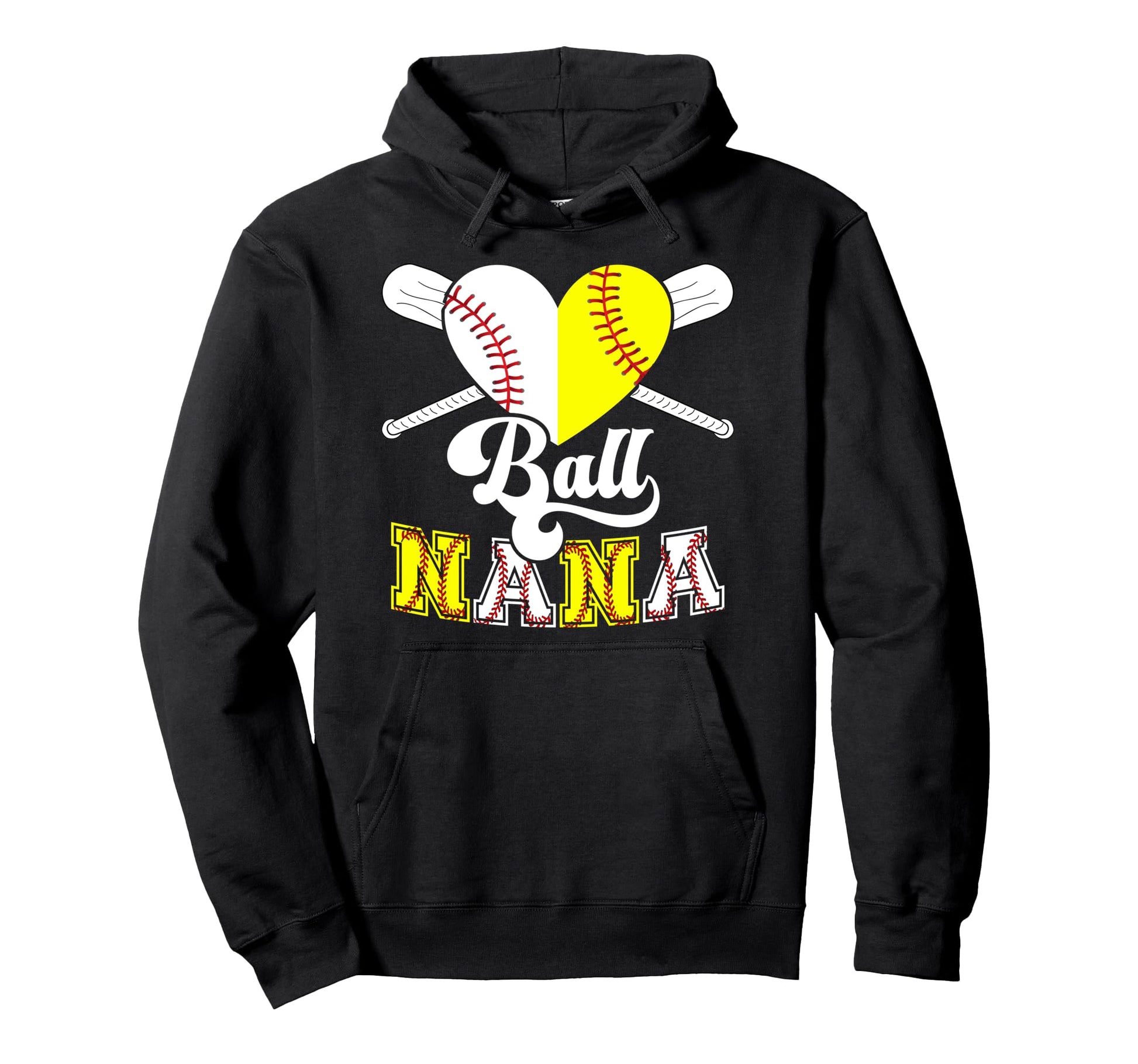Ball Nana Heart Softball Baseball Nana Hoodie - Novelty Apparel Men Women - T-Shirt, Sweatshirt, Hoodie