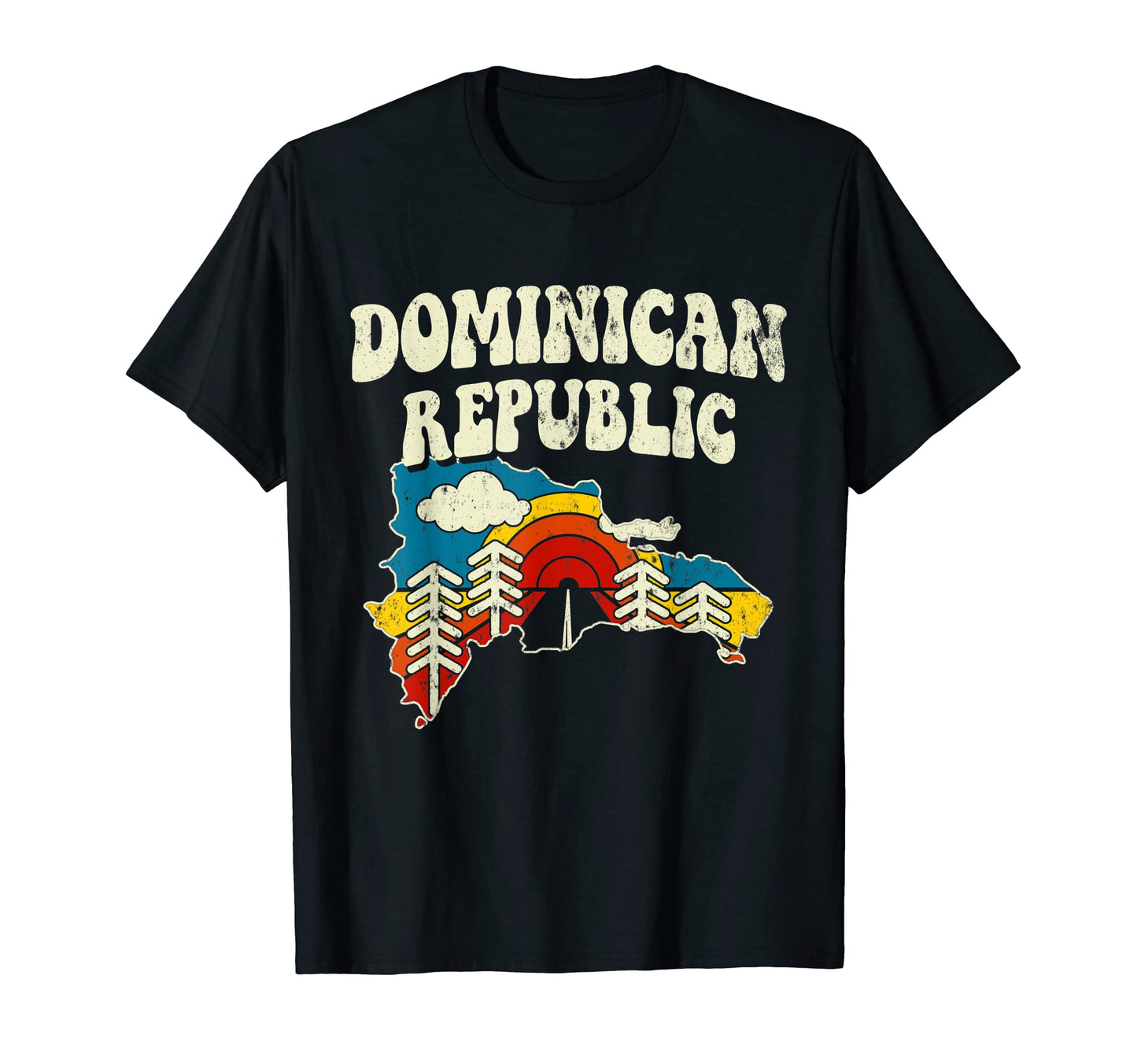 Dominican Republic Country Rainbow 70S T-Shirt - Fun Novelty Design Unisex - T-Shirt, Sweatshirt, Hoodie