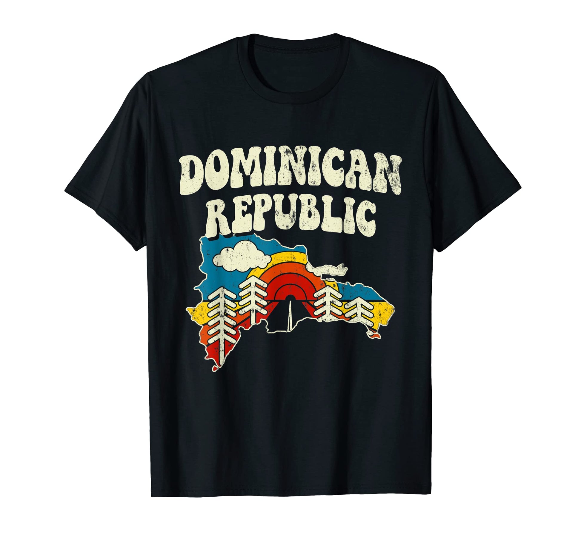 Dominican Republic Country Rainbow 70S T-Shirt - Fun Novelty Design Unisex - T-Shirt, Sweatshirt, Hoodie